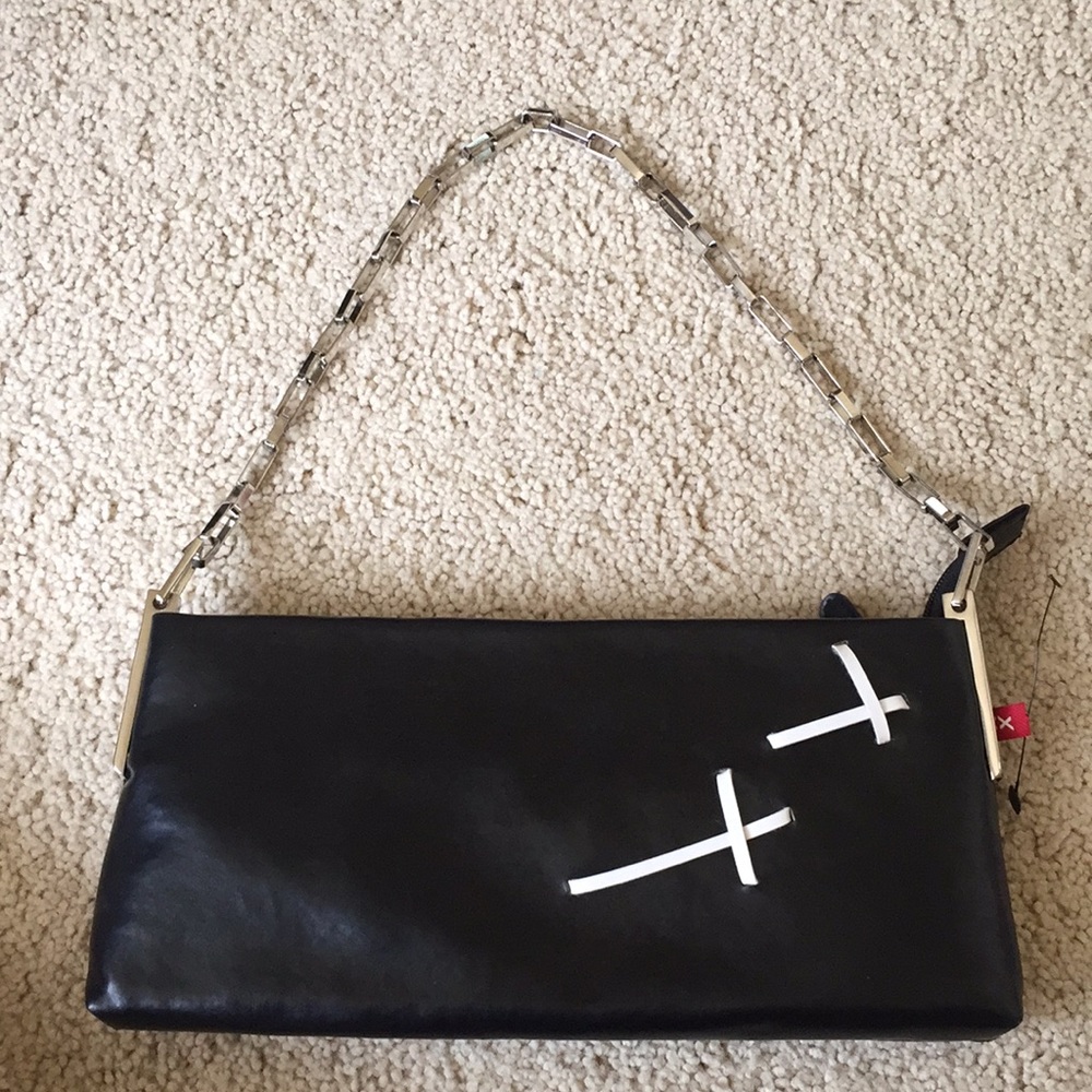 Mexx black leather dress chain purse